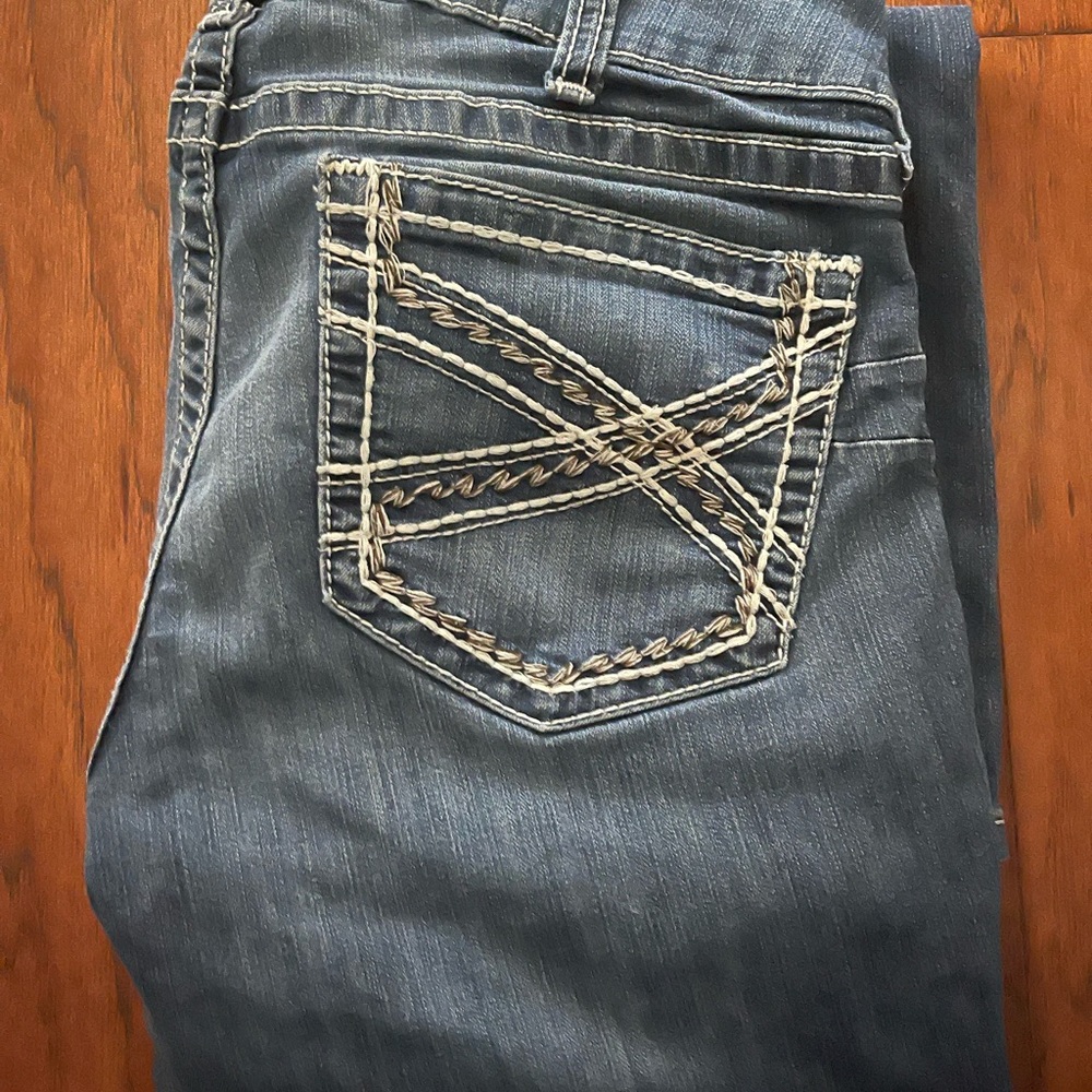 Ariat Blue Boot Cut Jeans with Tan Stitching